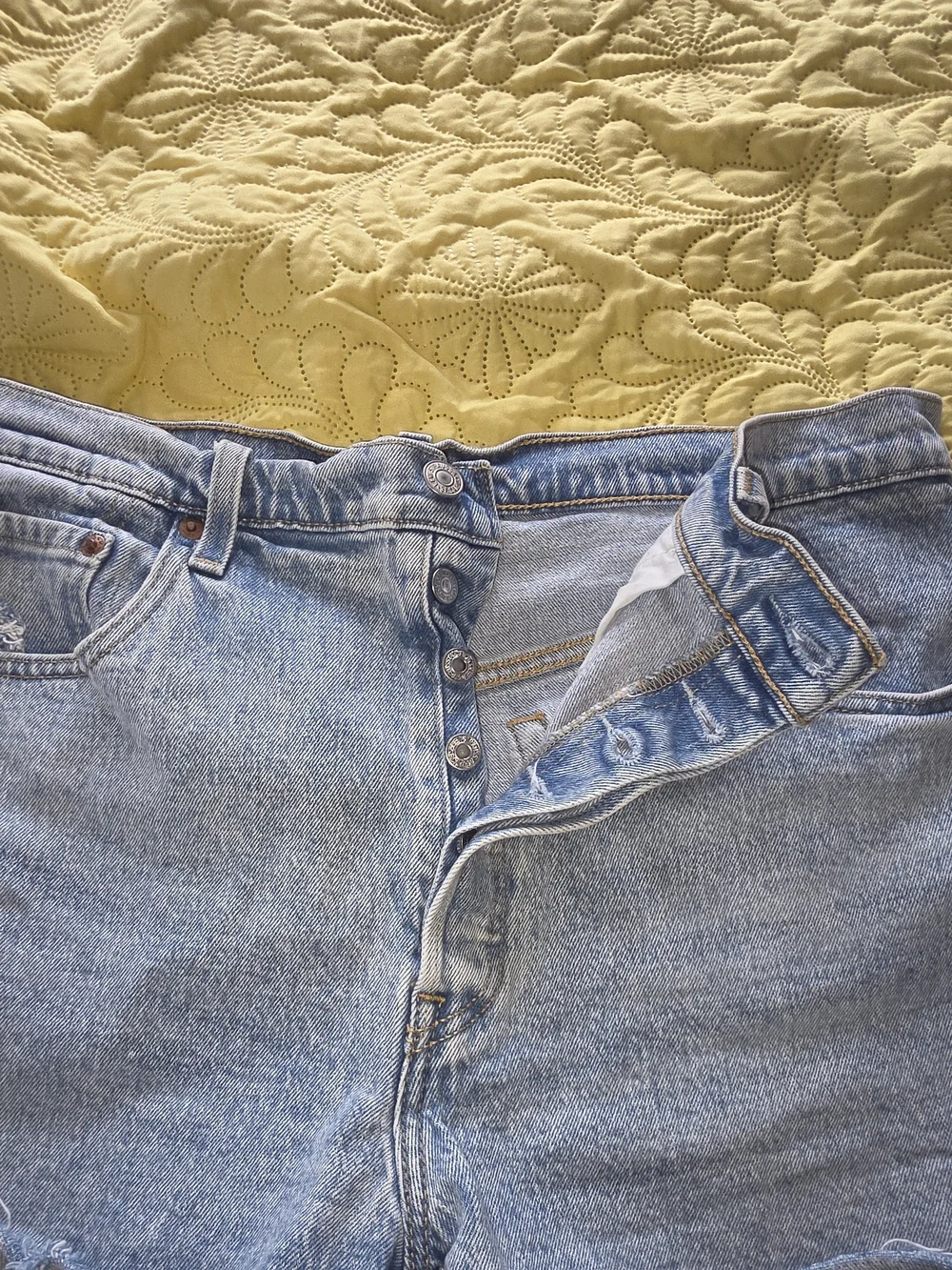Levi's 501 Light Blue Distressed Denim Shorts